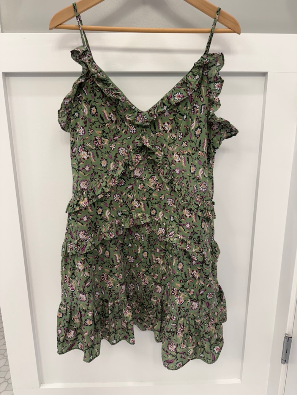 Maisie Green Floral Mini Dress - Green 100% Cotton
